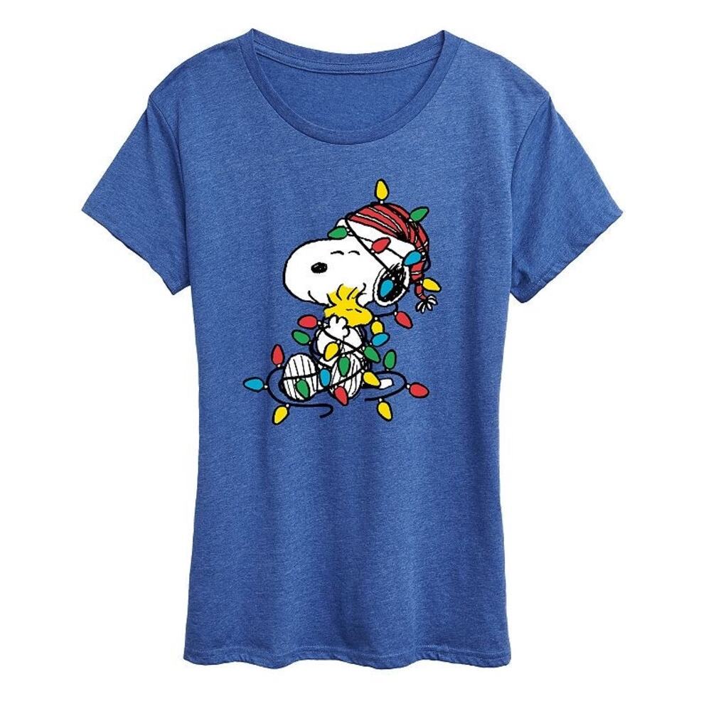 Peanuts Snoopy & Woodstock Christmas Lights Women's Graphic Tee L